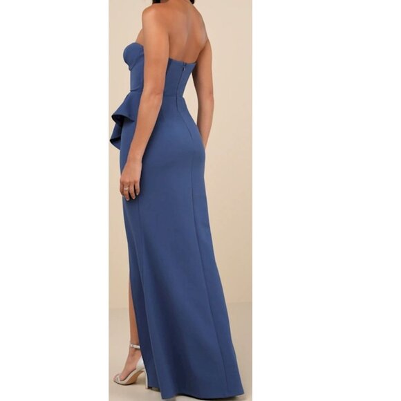 Lulus Stunning Splendor Blue Bustier Tulip Maxi Dress Size Small New NWT - Picture 3 of 12